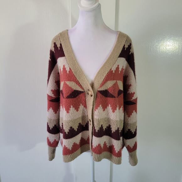 C&C California Size 1x	Women's Plus Size Cardigan Sweater Aztec Neutral Colors - Picture 2 of 10